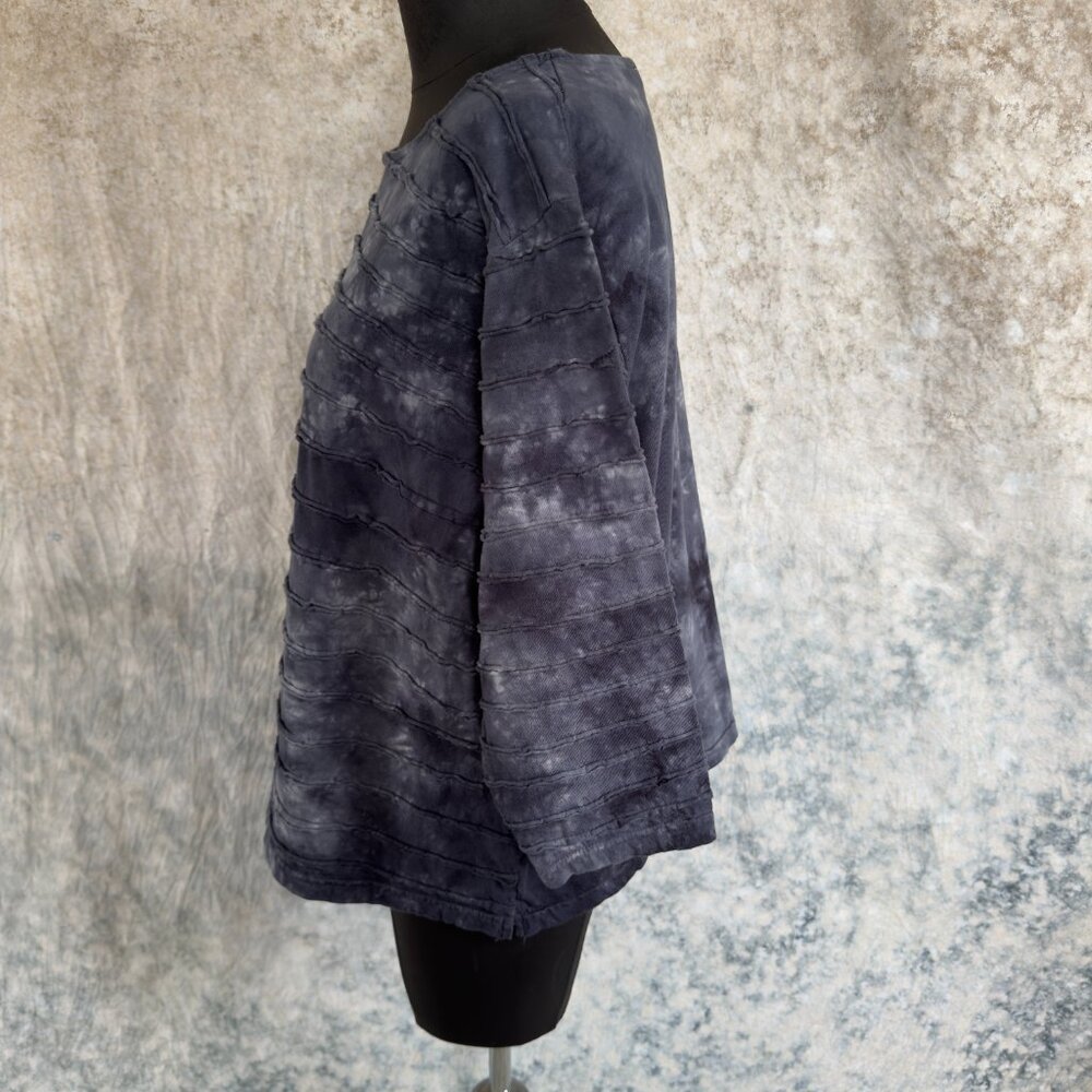 Lula-B Tie Dye Raw Edge Seams 3/4 Sleeve Top - X - Picture 3 of 7